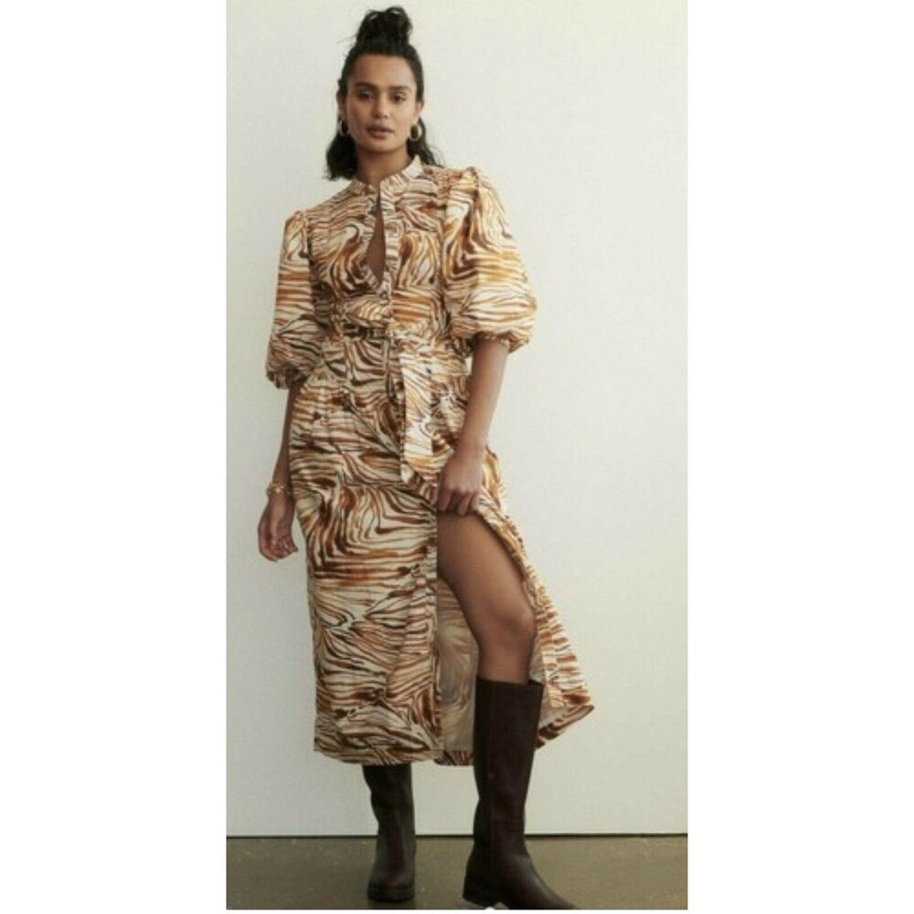 Anthropologie Love The Label Shirt Dress Chaka Animal Print Preppy Boho Small